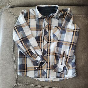 Nomad Plaid Button Down Shirt Boys Sz 5 Medium Long Sleeve Blue Gold White